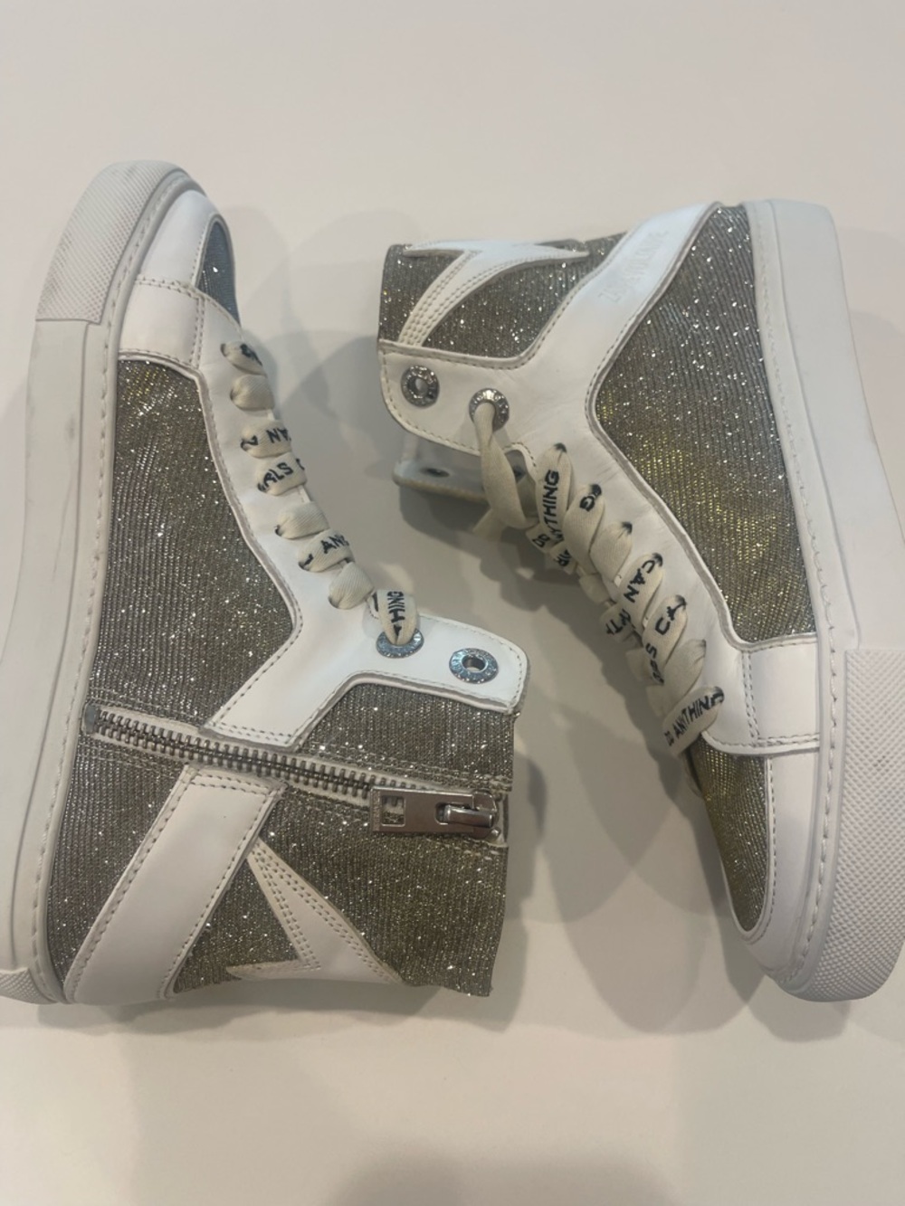 $448 -Zadig & Voltaire ZV1747 High Flash
Sneakers Size 36 Hightop Silver Shoes - Picture 8 of 11